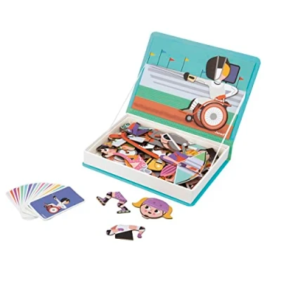 Image of Janod Magnéti&#039;Book Sports Magnetic Educational Game 48 Magnets + 16 Model Cards Children’s FSC Cardboard Toy 3 Years +, J02596