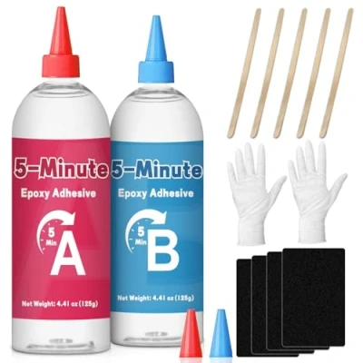 Image of DINGSEN 5 Minutes Epoxy Glue 8.8 oz Quick Cure Clear Resin Waterproof &amp; Tough Durable 2 Part Adhesive for Repairing Hard Plastics, Metals, Ceramics, Wood, Etc