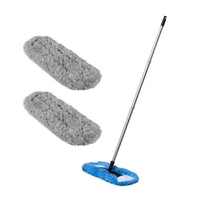 Image of Addis Flat 100% Microfibre Super Sweeping 3 pcs Handle &amp; Twin Extra Dusting Mop Head Pack, Blue Metallic, Metallic/Blue, 40 x 111 cm