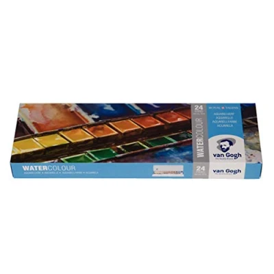 Image of Van Gogh Artists Watercolour Paint 24 Half Pan Metal Box Set Inc Brush