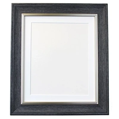 Image of Scandi Vintage Charcoal Grey Picture Photo Frame with White Mount A1 Image Size A2