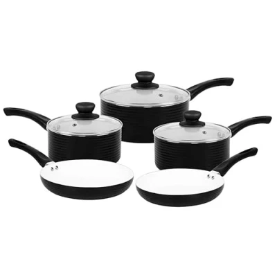 Image of URBN CHEF 8Pcs Non Stick Ribbed Aluminium Induction Hob Cookware Set with Saucepans, Pots, Lids, and Frying Pans Heat Resistant Handles, Durable Cooking for Home Kitchen Use