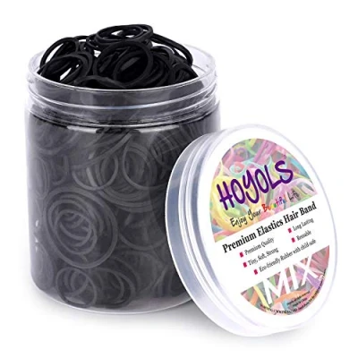 Image of Assorted Size Small Rubber Bands Black Elastics Hair Ties Braiding Ponytail Holders Mixed Plastic Rubberbands for Girls Kids Mini No Damage 600pcs (MIX) by HOYOLS