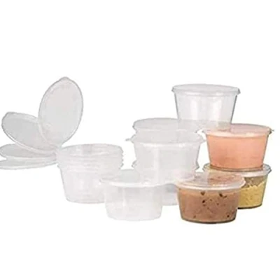 Image of 25 x 2oz Sauce Pots with Hinged Lids Round Food Containers Deli SauceTubs