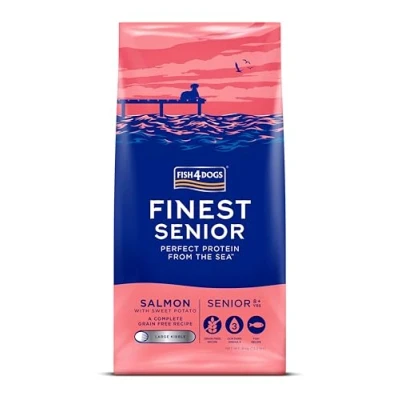Image of Fish4Dogs Finest Salmon and Sweet Potato Senior Dog Food Natural, Hypoallergenic Great for Healthy Skin Coat Rich in Omega 3, 6 9 (Large Kibble 6kg)
