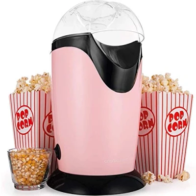 Image of Andrew James Popcorn Maker Machine, Healthy Air Popper, Machine with 8 American Cinema Style Boxes, 1200W, Pink