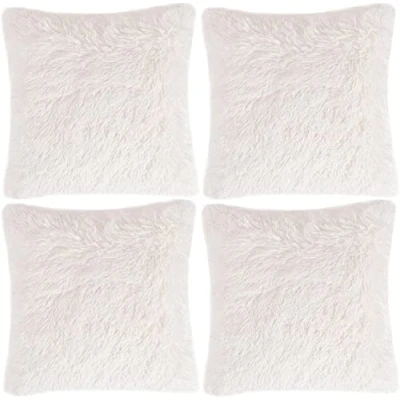Image of Adore 4 x Super Soft Faux Fur Cushion Cover Covers Cuddly Shaggy 43x43cm, Cream