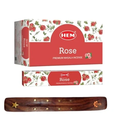 Image of HEM Rose Premium Incense Sticks, Full Pack of 12, Each 15 gms with DHS stick holder for Yoga, Meditation, Healing, Spirituality, Aromatherapy, Spa and Relaxation…