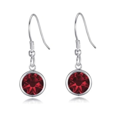 Image of Philip Jones Dark Red Crystal Drop Earrings Created with Zircondia® Crystals