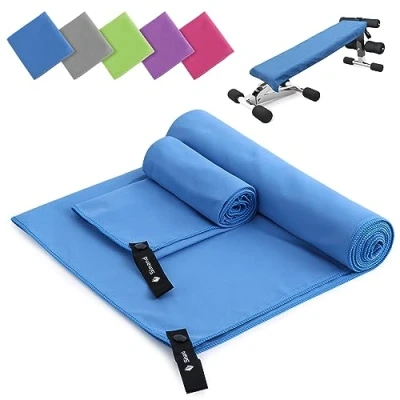 Image of Microfibre towel 2 Pack 160x80cm+80x40cm Ultra Lightweight Gym Towel, Quick Dry Microfiber Towels for Sports Travel Camping Beach Swimming