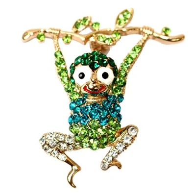 Image of Navachi 18k Gold Plated Green Crystal Monkey Az7307b Brooch Pins