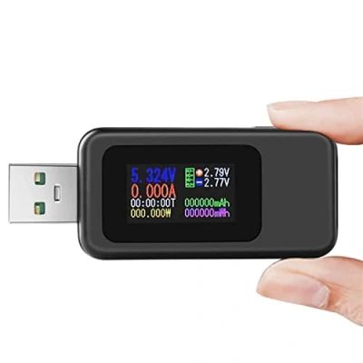 Image of WANGCL Digital USB Tester with Colour Display Voltage Current Meter Power Battery Capacity Support 65W/120W Fast Charge Black