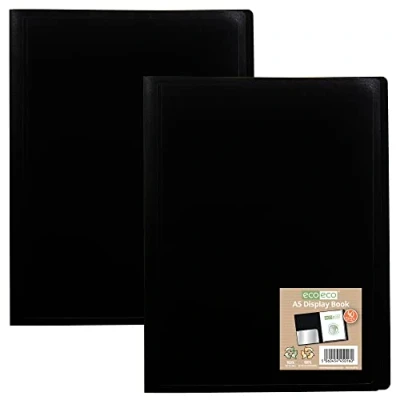 Image of eco A5 100% Recycled 40 Pocket Black Flexible Cover Portfolio Book Folder Display Book, eco016x2