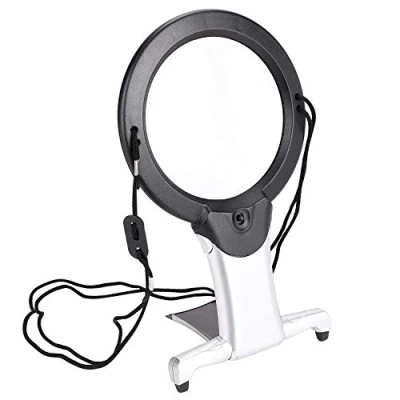 Image of Hands Free Magnifier Magnifying Glass 2.5X 6X LED Lighted Neck and Desk with Light Stand Illuminated Hanging Lamp for Reading Needlework Jewelry Repair Cross Stitch
