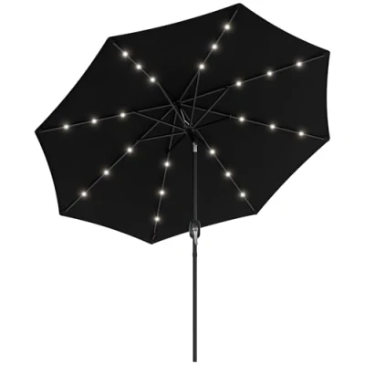 Image of Outsunny 2.7m Patio Garden Umbrella Outdoor Parasol with Tilt Crank and 24 LEDs Lights (Black)