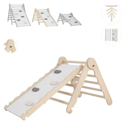 Image of MAMOI® Indoor climbing triangle with slide for kids, Baby frame, Wooden toddler gym children outside and outdoor, Frames slides, toys toddlers