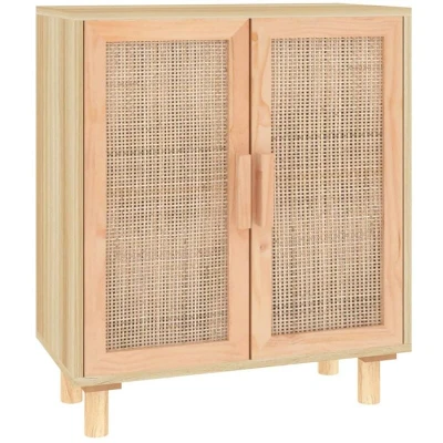 Image of vidaXL Engineered Wood and Solid Pinewood Sideboard with Natural Rattan Weaving Design, Brown, for Living Room Bedroom