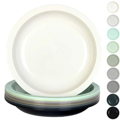 Image of Youngever 9 Pack 20cm Small Plastic Plates, Kids Re usable Toddler Snack Microwave Safe, Dishwasher Set of (Urban)