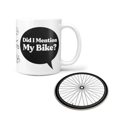 Image of Not Just A Print &#039;Did I Mention&#039; Mug and Coaster Set Personalised, Unique Fun Gift (&#039;Did Mention My Bike&#039; Mug)