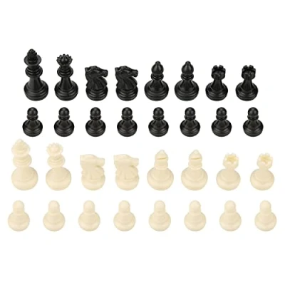 Image of Standard Chess Pieces, International 32 Game Pieces Set Replacement Tournament Chessmen Gift Interactive Toy, Black and White