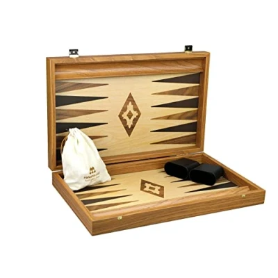 Image of Manopoulos Backgammon Set Oak &amp; Walnut 23 Inch Storage Racks Included