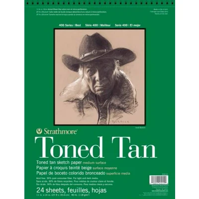 Image of Strathmore 400 Toned 118gsm 11 x 14in Sketching Drawing Paper Pad, Fine Grain, Spiral Bound, 24 Sheets, Ideal for Professional Artists &amp; Students