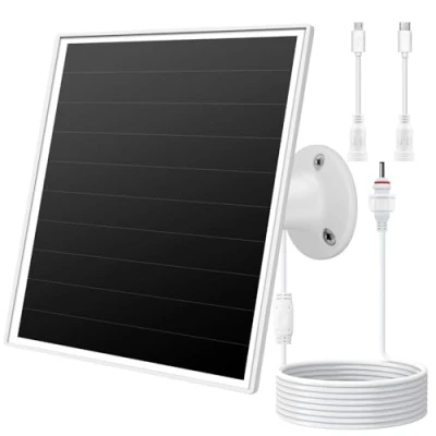 Image of 6W Solar Panel Charger for Outdoor Security Cameras. Micro USB/USB C/DC (35 * 135) Fits Eufy/Wyze/Ring Camera, 9.8ft Cable,Waterproof Stabilization System Battery Protection Fast Charging