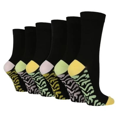 Image of WILDFEET 6 Pair Multipack Womens Bamboo Socks Ladies Plain Dress with Foot Pattern (4 8, Zebra Green)