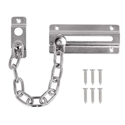 Image of Door Security Chain Lock 85 x 35mm Chrome Guard Metal Safety Catch Restrictor Strong Bolt Slide Heavy Duty Latch Front with Screws.