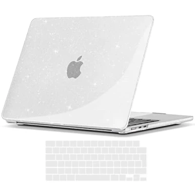 Image of TECOOL Case Compatible with MacBook Air 13.6 Inch M3 M2, 2024 A3113 &amp; 2022 A2681, Ultra Slim Hard Shell UK EU Keyboard Cover, Glossy Surface, Glitter Clear