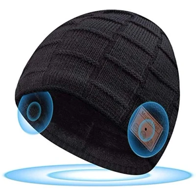 Image of Gifts for Men Bluetooth Beanie Hat Secret Santa Christmas Stocking Fillers Teenagers Cool Stuff Music Tech Gadgets, with Headphones Eve Box Fillers, Black, Large