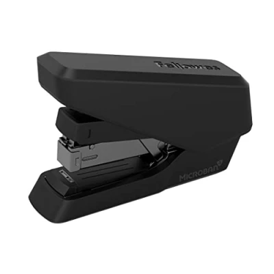 Image of Fellowes Jam Free Stapler, 40 Sheet Capacity LX860 EasyPress Half Strip Antibacterial Manual Stapler Uses Both 24/6mm and 26/6mm Staples Black