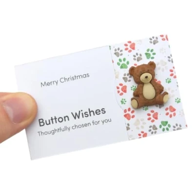 Image of Merry Christmas Teddy Bear Button Wishes Mini Gift Cracker Filler