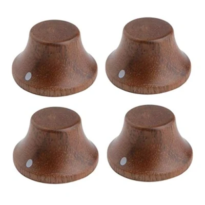 Image of KAISH 4 Pack Wood Knobs LP/Strat Style Bell Guitar Bass Top Hat Knob with Indicator Dot Walnut