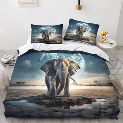 Image of GEEYOU Elephant Warmth to Sleep Comforter Cover Hidden Zipper African Duvet Set with Pillowcases Bedding Soft Microfiber Quilt Various Sizes Double（200x200cm）