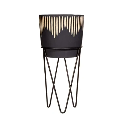 Image of Sass &amp; Belle Black Sgrafitto Planter With Wire Stand