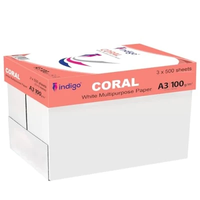 Image of Indigo Coral A3 White Premium Multipurpose Copier 100gsm Paper (2500 Sheets (1 Box))