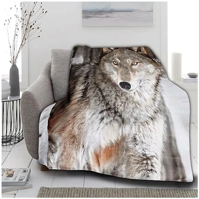 Image of VELVETIO Premium Thermal Warm Wildlife Wolf Blankets, Super Soft Fleece 3D Animal Print Throw, Large Cuddly &amp; Fluffy Blanket For Sofa Couch, 150 x 200cm