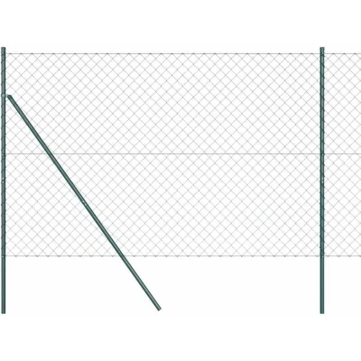 Image of vidaXL Chain Link Fence with 13 Posts 1,6x25 m Galvanised Steel Green