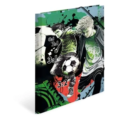Image of HERMA Children&#039;s A4 Football Portfolio Folder with Corner Made of Cardboard Sport Motif, Elastic Band, Inner Flaps and Print for Boys Girls