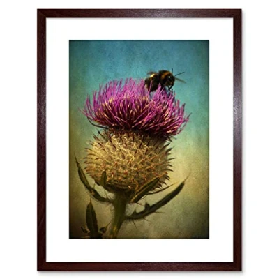 Image of Wee Blue Coo Photo Bumble Bee Thistle Flower Scotland Framed Wall Art Print