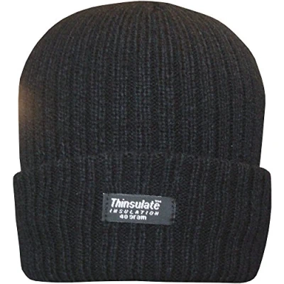 Image of TeddyT&#039;s Ladies Thinsulate Chunky Knit Fleece Lined Insulated Thermal Winter Hat (Black)