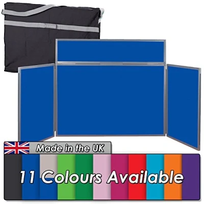 Image of Wonderwall Tabletop Folding Exhibition 3 Panel Display Kit with Clip on Header &amp; Bag 11 Colours for Schools, Exhibitions, Offices, Venues (Blue Grey Frame)