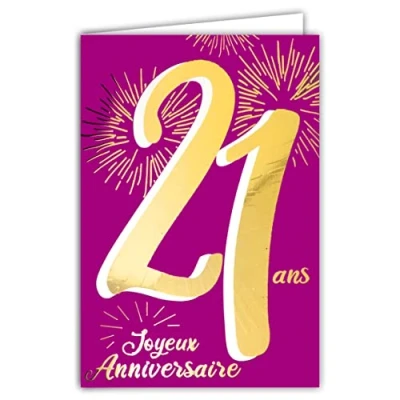 Image of Afie 69 2421 21st Birthday Card in Shiny Gold Embossed Textured for Men and Women Coloured Text Suitable Age Inside Envelope Included Made France ColourAges