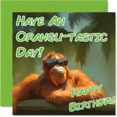 Image of Funny Birthday Cards for Women Men Cool Orangutan Sunglasses Happy Card Mum Dad Brother Sister Uncle Auntie Cousin Grandad Nanny Friend 145mm x Joke Pun Greeting