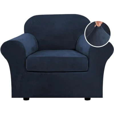 Image of LINGKY Velvet Sofa Cover 1 Seater With Separate Seat Cushion Covers, Stretch Couch Non Slip Slipcovers for Living Room Furniture Protector (Navy,1 Seater)