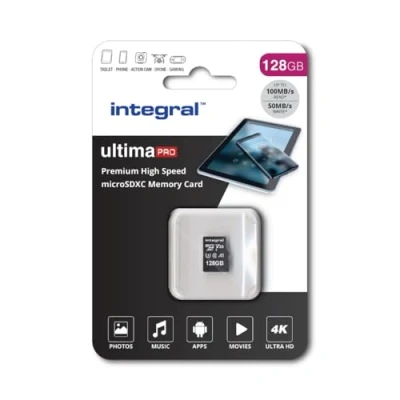 Image of Integral 128GB Micro SD Card 4K Video Premium High speed Memory SDXC Up to 100MB s Read and 50MB Write V30 C10 U3 UHS I A1