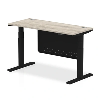 Image of Air 1400x600 Height Adjustable Desk Grey Oak CP Black Leg Modesty Pnl