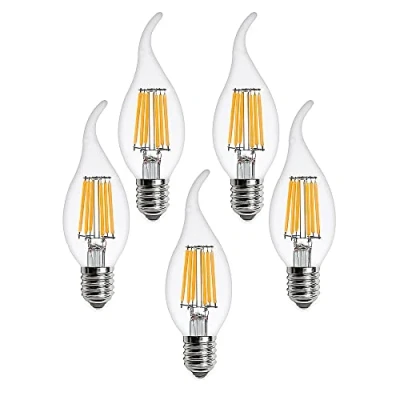 Image of Ruihua 5Packs E14 6W Dimmable Warm White 2700K LED Filament Light Bulbs(Equivalent 60W Halogen Bulb) 600LM Edison Vintage Candle Bulb C35 Small Spiral Energy Saving Lamp,AC 220 240V