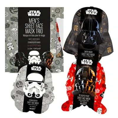 Image of MAD BEAUTY Star Wars Sheet Face Masks Set (Pack of 3) Darth Vader, Storm Trooper, and Fighter Pilot Black Tea, Green Coconut to Soothe Rejuvenate Tired Skin